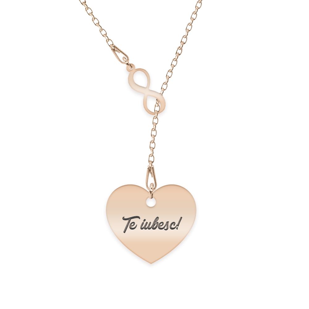 Infinity Love - Colier asimetric argint 925 placat cu aur roz cu infinit si inima personalizata